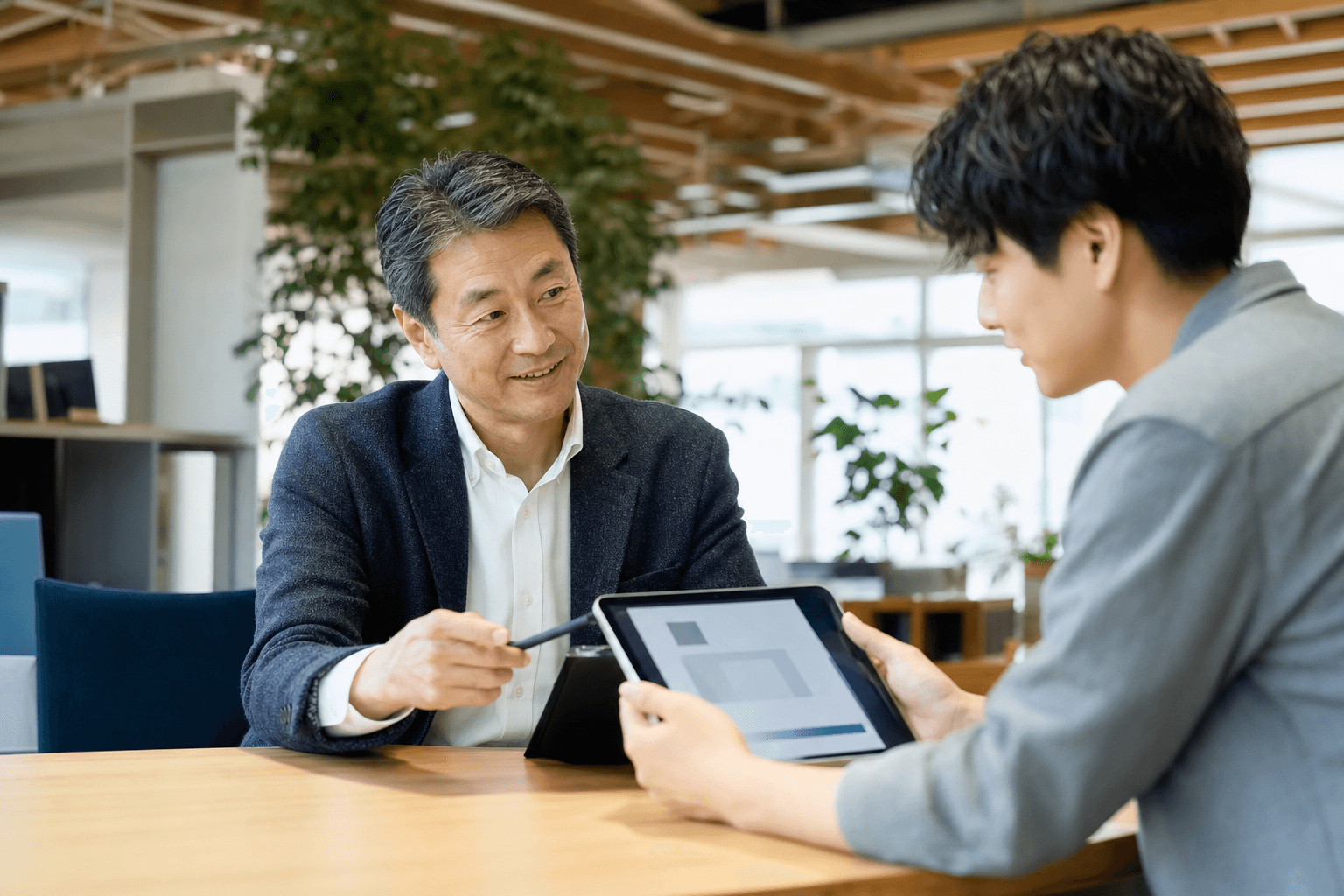 AI導入支援会社との打ち合わせをするビジネスパーソン