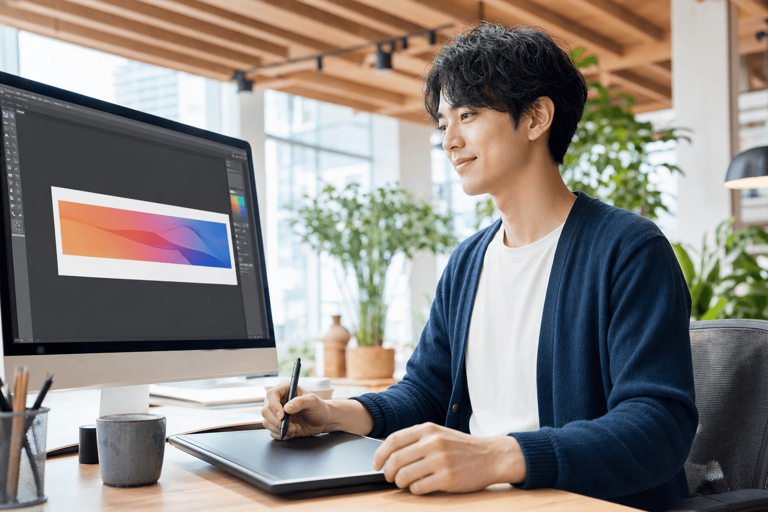生成AIで作成した広告バナーを確認するデザイナー