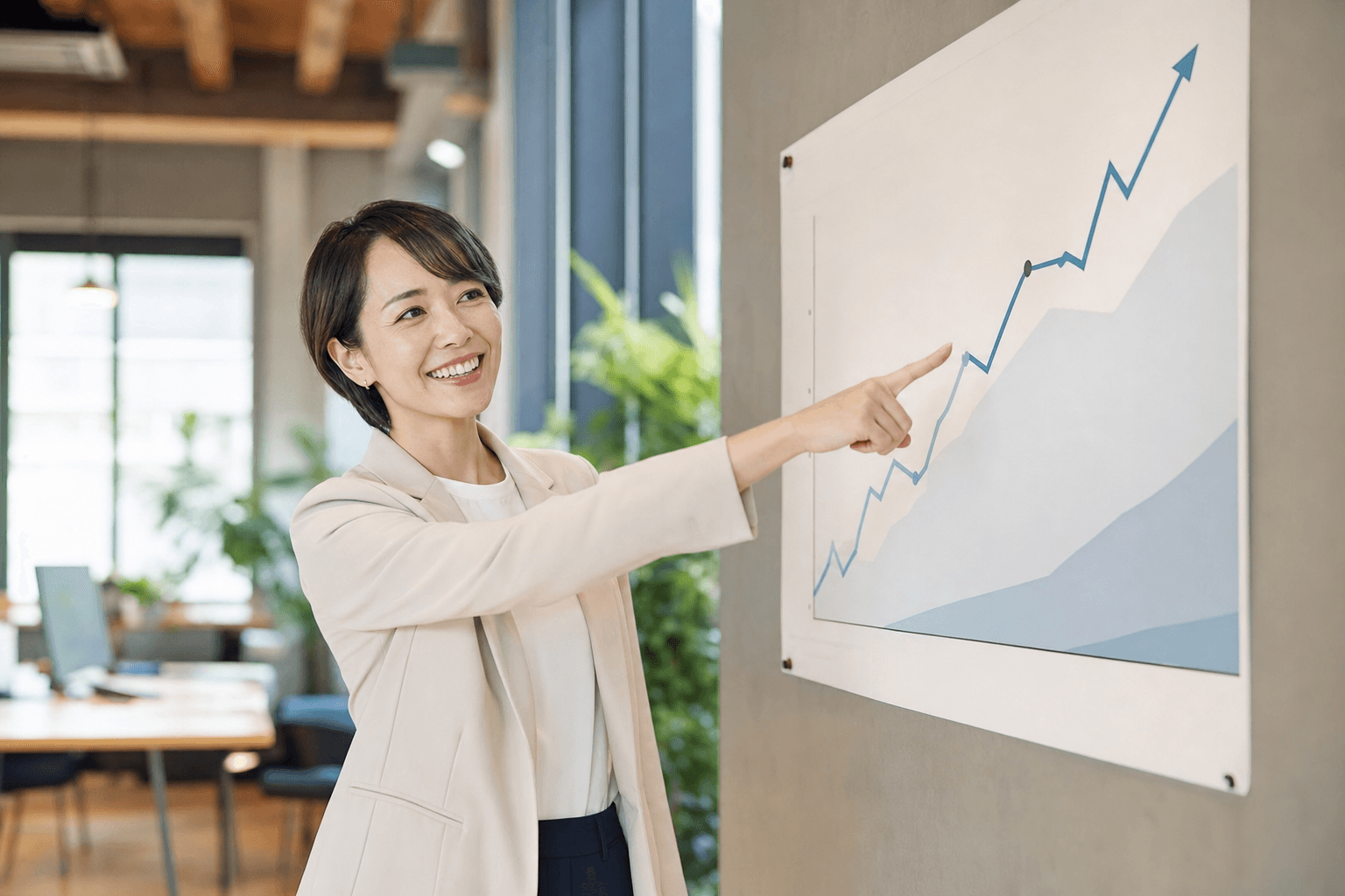 AX推進の成果を確認し合う2人のビジネスパーソン