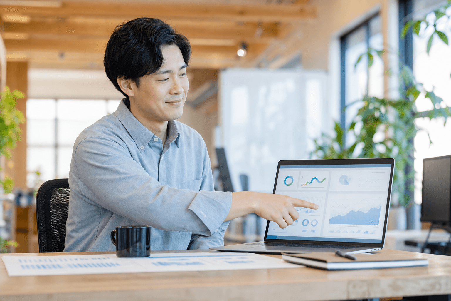自動化された分析結果を確認するマーケティング担当者